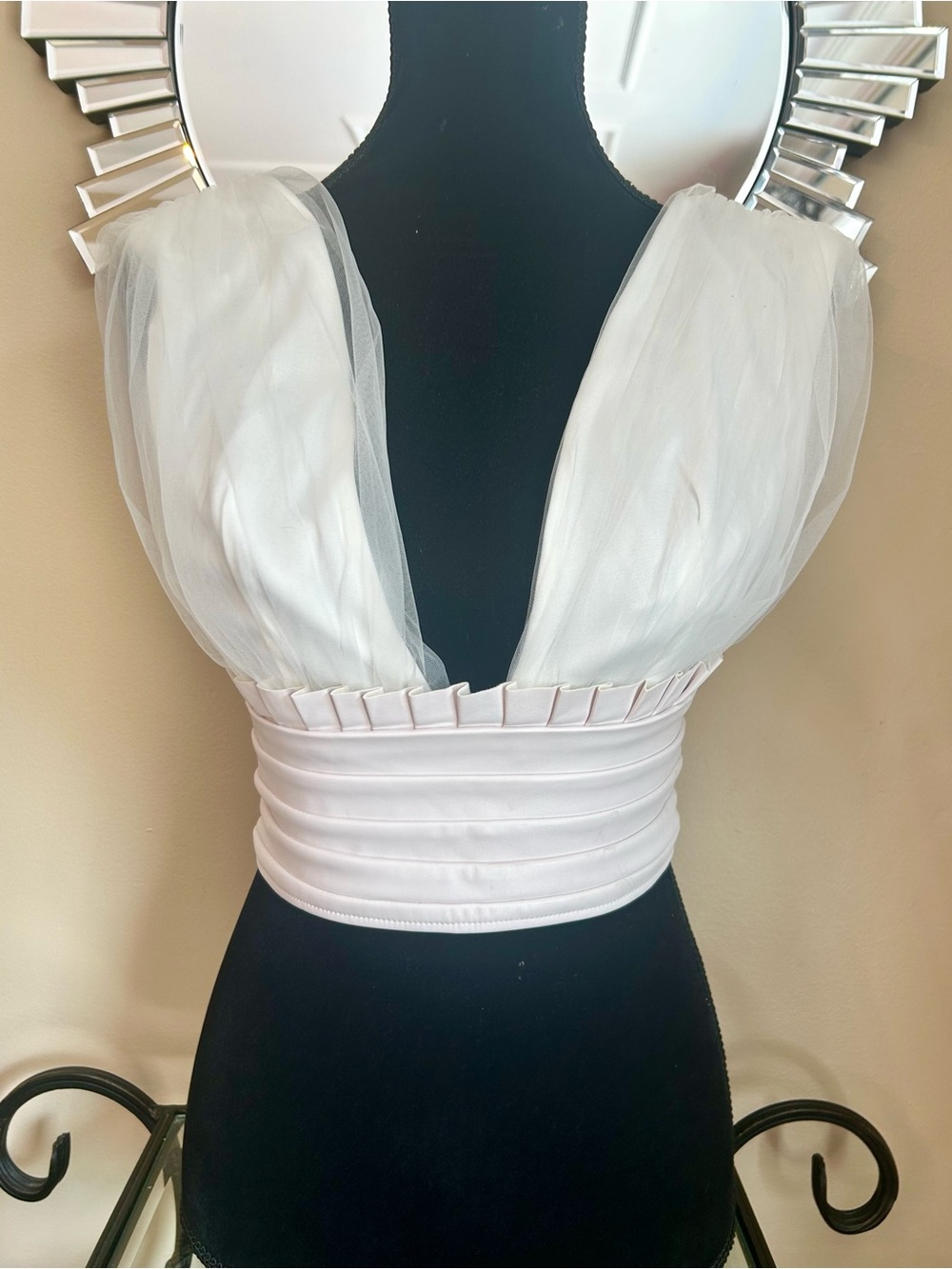 Missguided Tulle Shoulder PU Pleated Body Cami